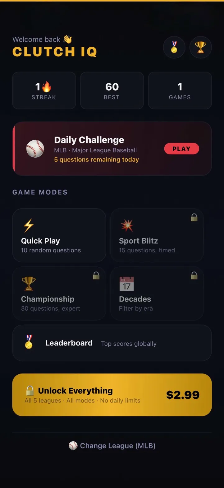 ClutchSportsIQ dashboard